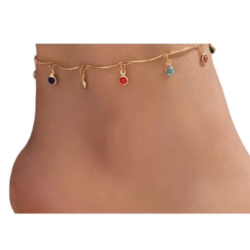 Teardrop Multi Color Gold Toned Anklet - Picture 3 of 3